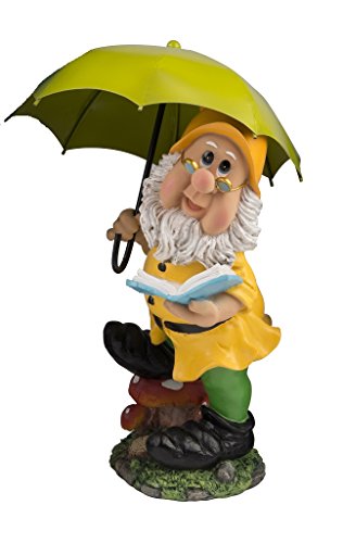 Geschenkestadl Großer Gartenzwerg mit grünem Schirm und Mütze 38,5 cm bunte Zwerg Figur für Haus und Garten Gnom Schirm Grün