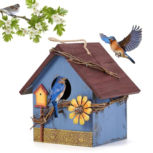 JUJOYBD Deko Vogelhaus, Nistkasten Vogelhäuschen für Wildvögel, Meisenkasten Brutkasten Nisthilfe für Meisen, Gartendeko Zum Aufhängen für Balkon Garten Terrasse