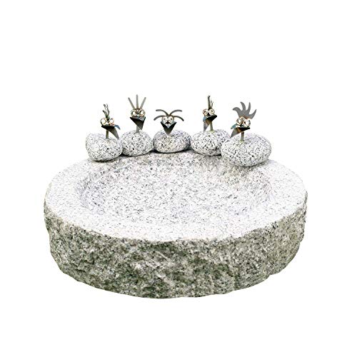 Gebrüder Lomprich Vogelbad aus Granit (mit 5 Vögele am Rand sitzend)