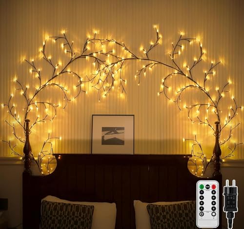 Ciskotu Lichterkette Willow Vine mit Stecker, 144 LEDs Weidenrebe Baum Lichterketten für zimmer, LED Baum Wanddeko Wohnzimmer, Künstliche Lichterzweige Schlafzimmer Deko