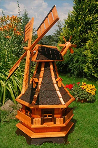 XXL Premium LED Solar Windmühle Holz 130cm kugelgelagert Garten Deko 1,3m