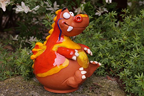 Rostalgie Töpfer Keramik Drache Rizzy rot Gartenstecker Frostfest Tierfigur Handarbeit Dekofigur