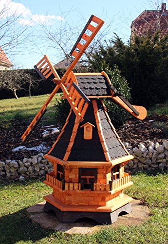 XXL Windmühle mit Solarbeleuchtung schwarz Typ 18.1 (schwarz Solar weiß)