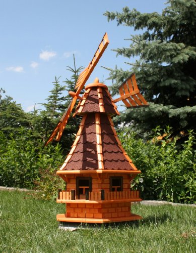 XXL 1,30 m Windmühle für den Garten Solar, rot imprägniert Typ 6