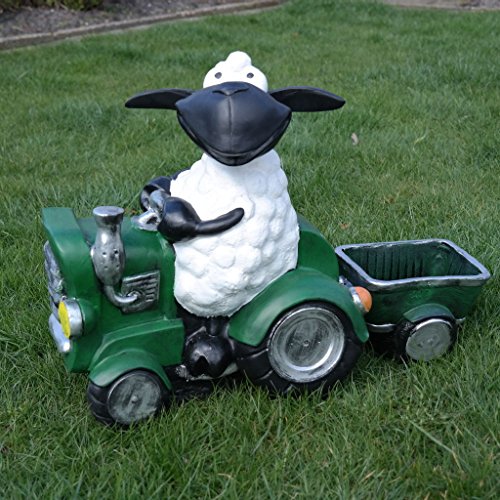 FDSt Schaf Molly auf Traktor, zum Bepflanzen, Tierfigur Deko Garten Terrasse