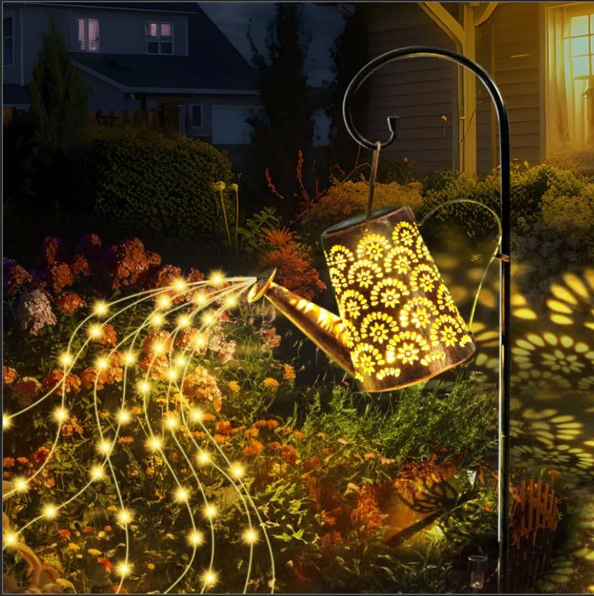 OUILA Solar Gießkanne Lichterkette, Solarlaterne für außen mit Schäferhaken, Solarlampen IP65 Wasserdicht, LED Lichterketten für Außen, Gartendeko, Hofweg, Blumenbeet