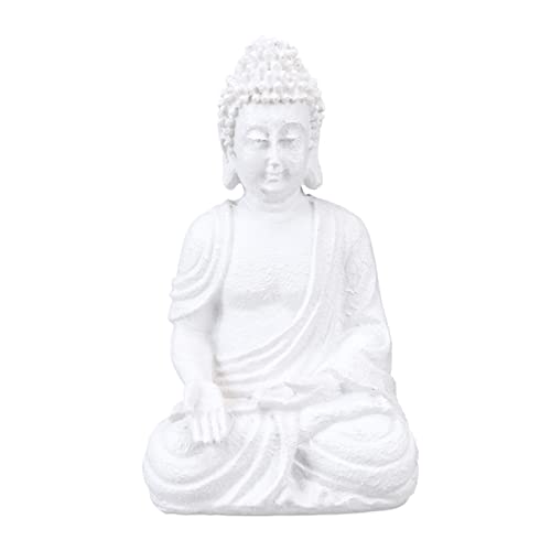 Relaxdays Buddha Figur sitzend, 17,5 cm hoch, Garten Dekofigur, wetterfest & frostsicher, Dekoskulptur Wohnzimmer, weiß