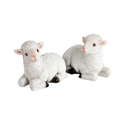 VERDOBA - Deko Schafe Zwei Lämmer - Osterdeko wetterfest aus Kunstharz - Naturgetreue Schaf Deko draußen für deinen Garten - Handbemalte Schaf Figur