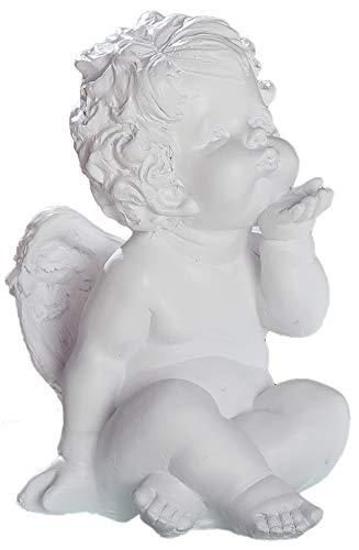 dekojohnson - Schutz-Engel Figur Weiss klein Grabschmuck wetterfest Grabdeko liebevolle Grab-Engel Skulptur - 19cm Gross
