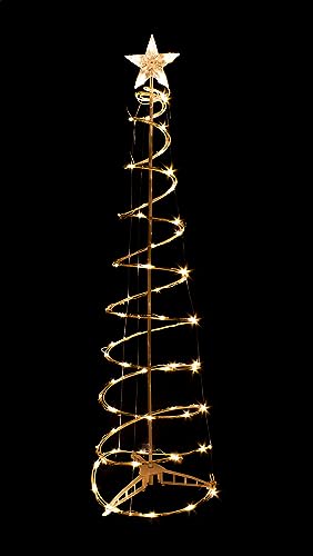 Spetebo Spiral Tannenbaum mit 70 LED beleuchtet - 152 cm - Deko Weihnachtsbaum mit Lichterkette - Garten Weihnachts Deko mit Batterie