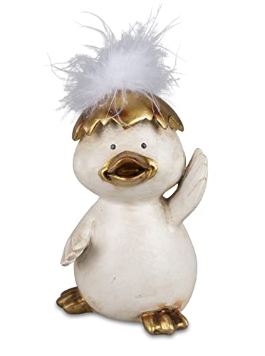 dekojohnson lustiges Deko-Küken im Ei Gänseküken in Eierschale Deko-Vogel Funny Bird Tischdeko Osterdeko Osterfigur Creme Gold 4x7x7cm Tierfigur