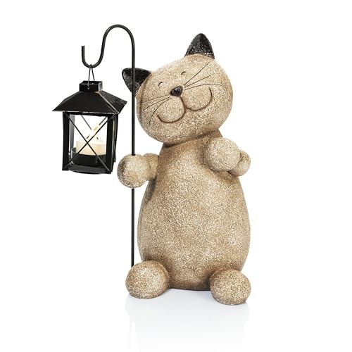 Weltbild Dekofigur Katze Carlo mit LED-Laterne - Gartenfigur aus Stein als LED Katze Gartenfigur, Lustige Figuren als Gartendeko Tiere für außen