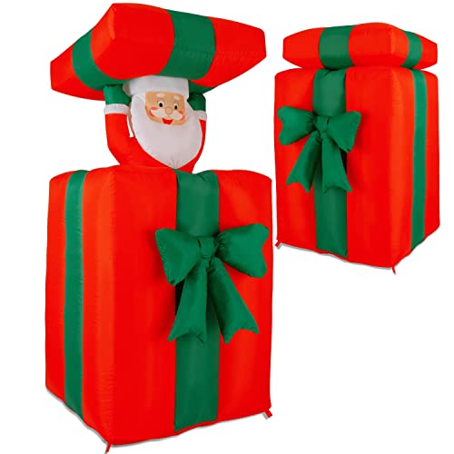 KESSER® Aufblasbarer Weihnachtsmann Geschenk Nikolaus 152cm Groß Springt-aus-der-Box Weihnachten LED Beleuchtet Deko inkl. Befestigungsmaterial Weihnachtsdekoration Weihnachtsdeko
