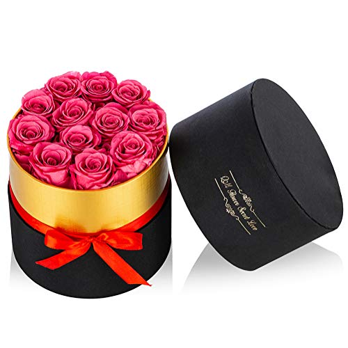 NUPTIO Konservierte Rosen Echte Blumen, 12 Stück Handgefertigte Langlebige Rosen Infinity Roses Valentinstag Muttertag Geburtstag Weihnachtshochzeit (Mittelrunde Geschenkbox)