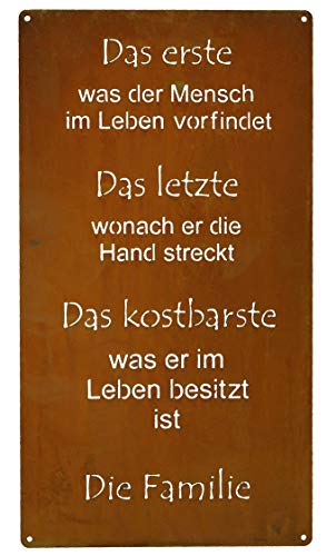 Rostikal Rost Deko Spruchtafel Familie 30 x 15 cm Edelrost Metall Gartenschild Tafel Schild zum hängen