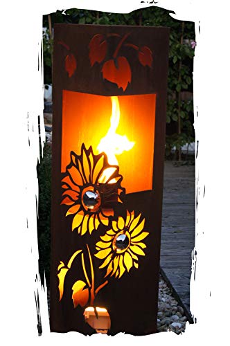 Feuersäule Sonnenblume Edelrost Rost Metall Gartendeko Garten Stele Fackel Feuer Säule