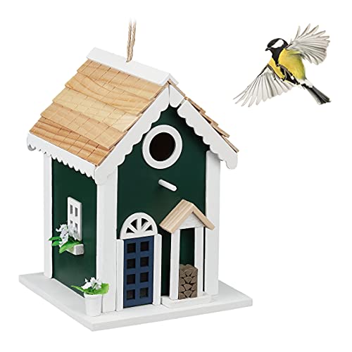 Relaxdays Vogelhaus, Nistkasten für Wildvögel, zum Aufhängen, HBT 25,5 x 18,5 x 18,5 cm, Vogelvilla aus Holz, Mehrfarbig