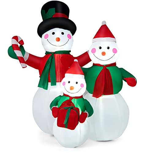 COSTWAY 200cm Aufblasbarer Schneemannfamilie, Weihnachtsdeko mit LED-Lichtern, Schneemänner mit Geschenk, Weihnachtsfigur Festtagsdeko, für Garten Hof, Weihnachtsdekoration, Selbstaufblasbar