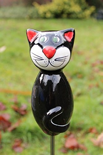 Manufaktur-Lichtbogen Katze aus Keramik - schwarz - ca. 17 cm hoch - Gartenstecker