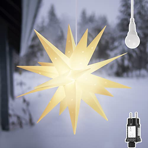 SALCAR 60cm Weihnachtsstern Beleuchtet Außen, 3D Leuchtstern Fenster Outdoor zum Aufhängen, LED Stern Weihnachten Deko Innen Außen, Warmweiß