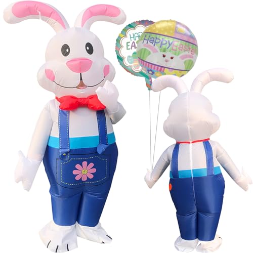 Antsparty Aufblasbares Osterhase Kostüm für Herren Damen, Osterparty Kaninchen Kostüm mit Ballon, Erwachsen Aufblasbares Osterhasen Kostüm für Oster Party
