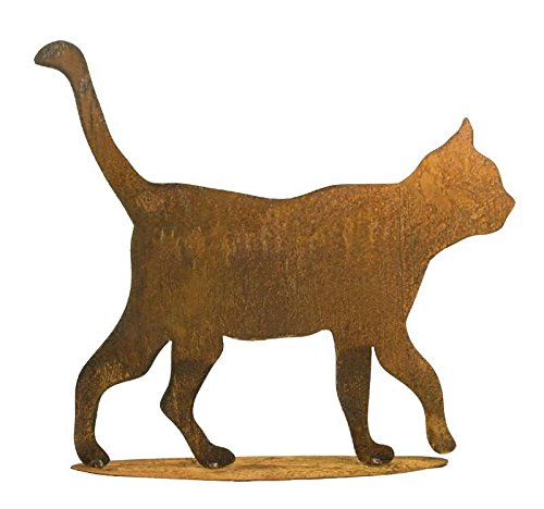 Rostige Gartendeko - Edelrost Tier: Große Katze auf Platte - Höhe 50cm - Rost Dekoration/Dekokatze/Katzendekoration