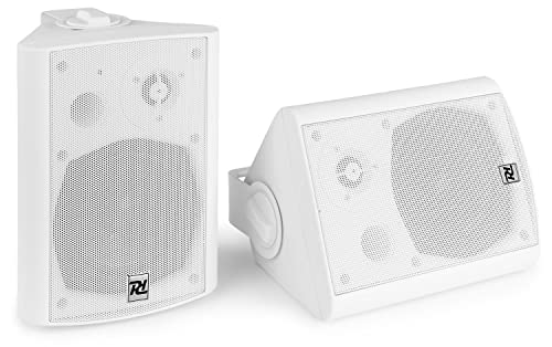 Power Dynamics DS50AW Bluetooth Lautsprecher Outdoor Lautsprecher Aussenbereich 100 Watt In- und Outdoor Speaker, Wandlautsprecher, Aussenlautsprecher Wasserfest, Aktiv Lautsprecher Set - Weiß