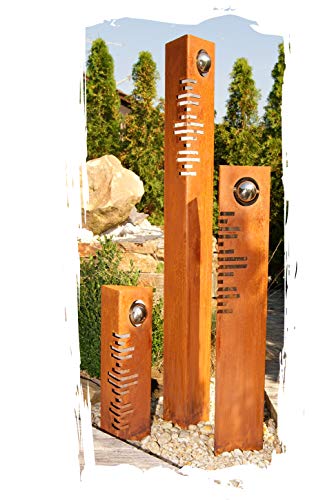 JH-Metalldesign Säulenset Modern Säulen Set Edelrost mit Edelstahl - Kugeln Rost Garten Dekoration Stele