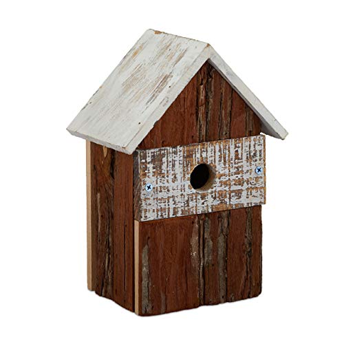 Relaxdays Deko Vogelhaus, aus Holz, Vogelhäuschen zum Aufhängen, Deko-Vogelvilla Garten, HBT: 25,5x18x12 cm, Natur/weiß