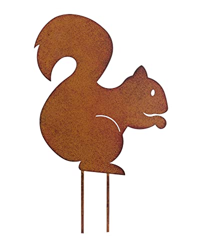 BigDean Gartenstecker Eichhörnchen - Edelrost Deko Figur für Außen - 20x18cm - Blumenstecker Herbstdeko Tierfigur Metall Pflanzenstecker Rost-Optik Garten
