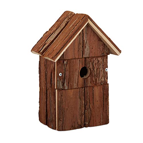 Relaxdays Deko Vogelhaus, aus Holz, Vogelhäuschen zum Aufhängen, Deko-Vogelvilla Garten, HBT: 25,5 x 18 x 12,5 cm, Natur