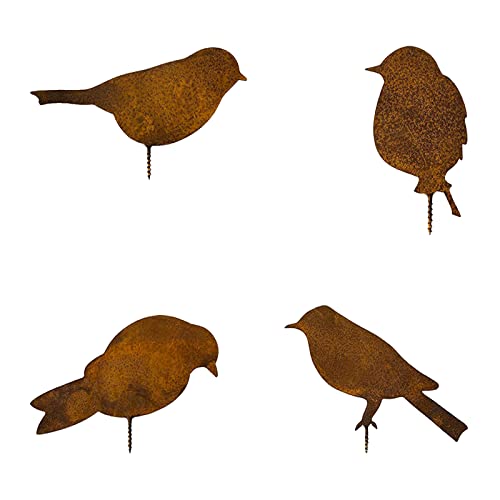 Rost Vögel, Rost Deko, 4 Edelrost Vögel mit Schraube,Geeignet für Garten, Innendekoration