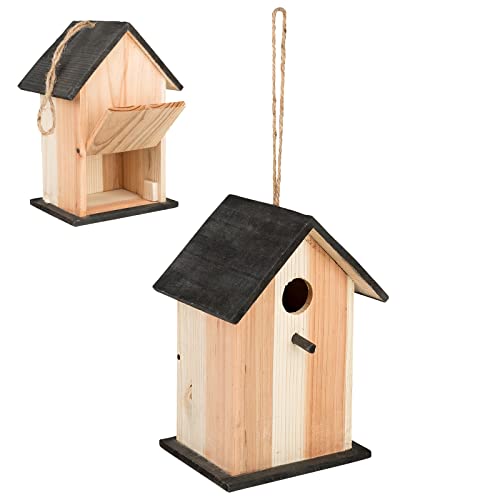 Smart Planet Vogelhaus aus Holz - Nisthaus mit Klappe zum Auffüllen Nistkasten 22 x 15 x 13 cm - Vogel Haus - Häuschen mit Kordel zum Aufhängen