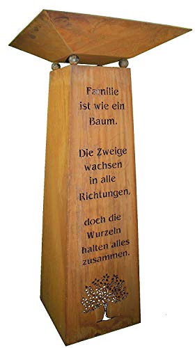 Rostikal Edelrost Gartendeko Säule 1,15 m Familien Spruch mit Dekoschale Rost Wohndeko (Schale 50 x 50 cm)