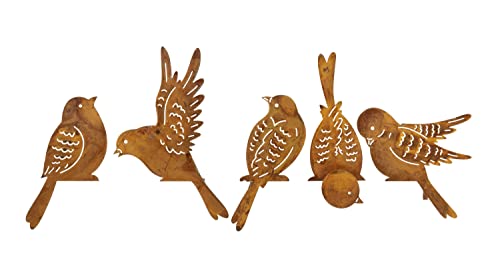 Weltbild Zaundeko Vögel 5er-Set - mit 5 niedlichen Motiven aus Metall mit Edelrost-Finish, Metall am Aufsatz ist biegbar, Größen von ca. 6 x 16 bis 15 x 19 cm. Tiefe der Halterung: 2 cm