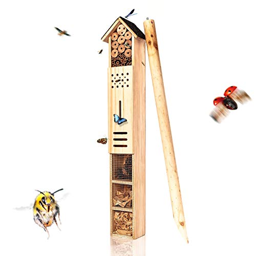 bambuswald© XXL Insektenhotel mit Erdspieß - Insektenhotel ca. 160cm Höhe | unbehandeltes Holz für Bienen, Marienkäfer, Florfliegen & Schmetterlinge, Bienenhotel & Nisthilfe