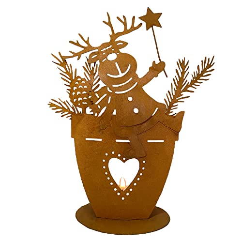 Gartenstecker Rentier Teelichthalter / Roststecker Weihnachten Elch wetterfest Gartendeko