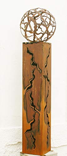 Rostsäulen Fackel 125cm mit Muster Gartenkugel *