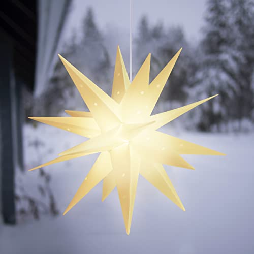 SALCAR 60cm Leuchtstern 3D, LED Weihnachtsstern für innen und außen, Adventsstern Beleuchtet hängend weiß Stern + Warmweiß Licht