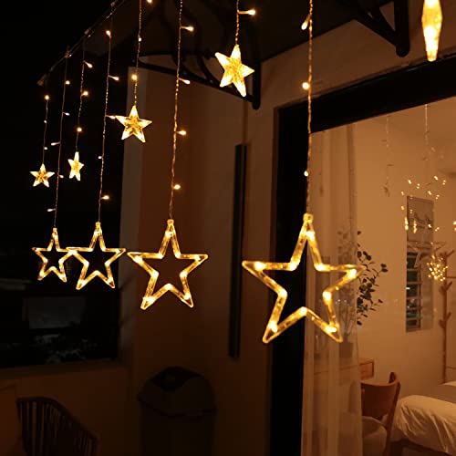 12 Sterne LED Lichterkette, Lichtervorhang weihnachtslichter Sternenvorhang 138 LEDs 8 Modi Für Innen Außen, Weihnachten, Party, Deko, Hochzeit, Garten, Balkon