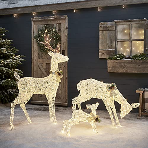 Lights4fun Harewood Rentierfamilie Weiß LED Rentier Figuren mit Timer Weihnachtsbeleuchtung für außen und innen Weihnachtsfiguren