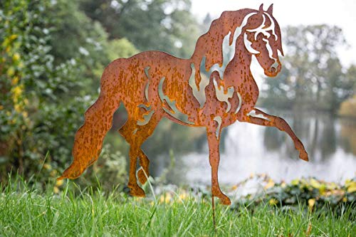 KUHEIGA Gartenstecker Pferd Edelrost, Rost H: 70cm Pflanzstecker Gartenstab Gartendeko Rost