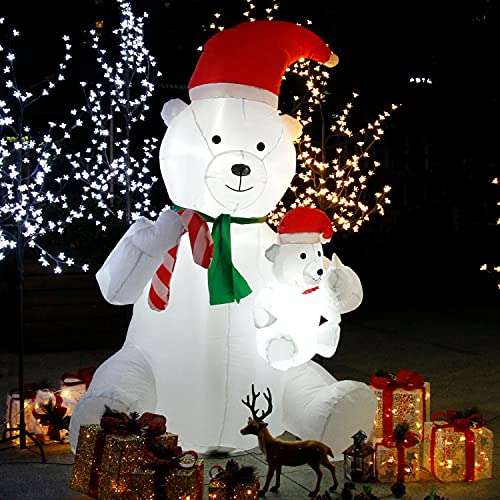 CCLIFE Led Schneemann Beleuchtet Aufblasbar snowman outdoor Außenbereich Schneemänner Weihnachtsbeleuchtung weihnachtsdeko Weihnachtsfigur, Color:Mama Bär und Kind
