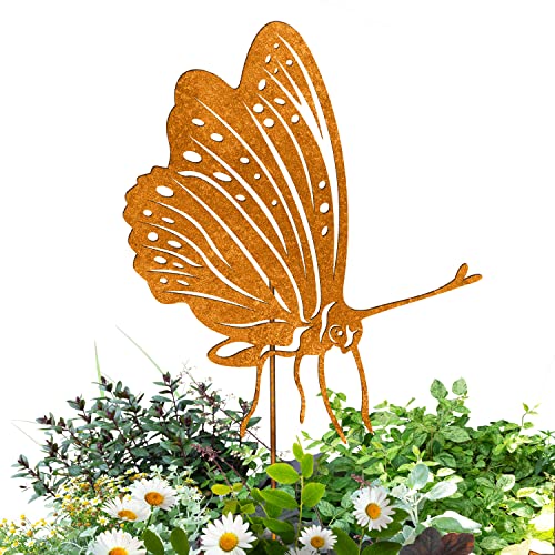 Terma Stahldesign Edelrost Gartenstecker Schmetterling Handmade Germany, tolle gartendeko aus Rost-Metall, deko rostoptik, Rostfiguren Tiere, rostfiguren Garten, Rostdeko