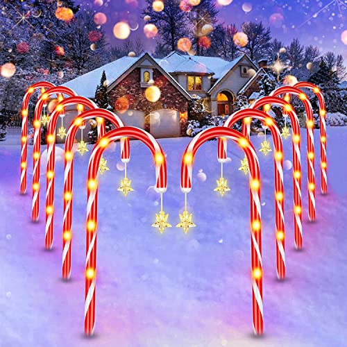 PKKP 10 Stück Zuckerstangen LED Außen, 60LED Zuckerstangen Lichterketten mit Sternenlichtern, 8 Modi Zuckerstangen Beleuchtet Solar, Weihnachtssbeleuchtung für Garten Weihnachtsdeko (10 Stück)