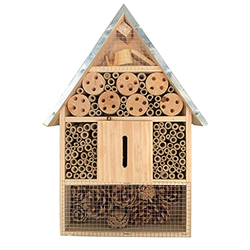 KH XL Insektenhotel naturbelassen aus Holz Insekten Hotel für Bienen Wildbienen Marienkäfer Fliegen Schmetterlinge Hummeln Fluginsekten Bienenhaus - fertig montiert - kein Bausatz