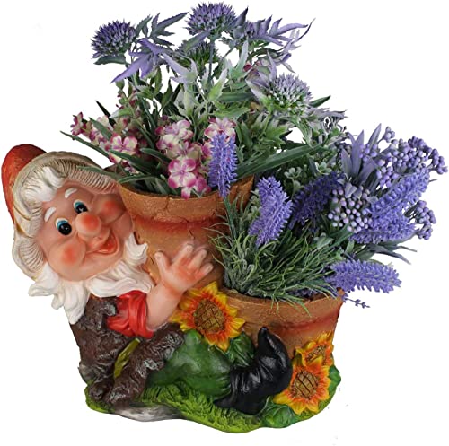 Design XL Zwerg 16022 mit Blumentopf 26 cm Hoch Deko Garten Gartenzwerg Figuren Mädchen