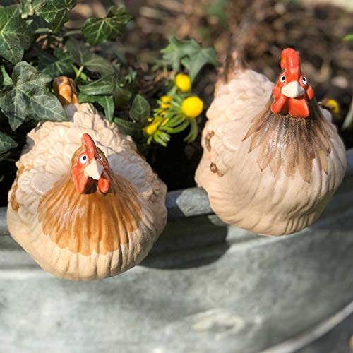 Randhocker Huhn - Hühner aus Keramik braun 2 Stück für den Garten