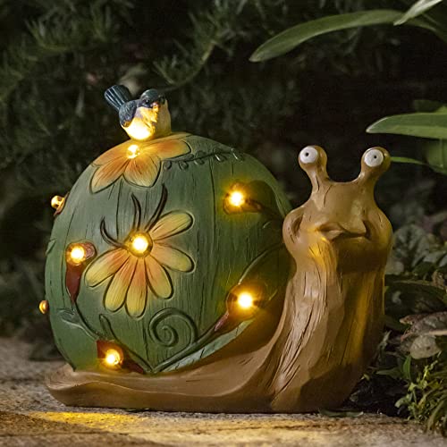 La Jolíe Muse Gartendeko Schnecke Gartenfigur – Solar LED Lichter für draußen, Geschenk Schneck, Kunstharz Garten Ornament für den Vorgarten und Hof