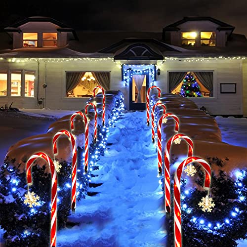 JAWSEU Weihnachten LED Zuckerstangen Lichterketten, Solar LED Beleuchtete Zuckerstangen Lichterkette mit Erdspieß Außen Weihnachtsdeko Garten Deko für Außen/Innen
